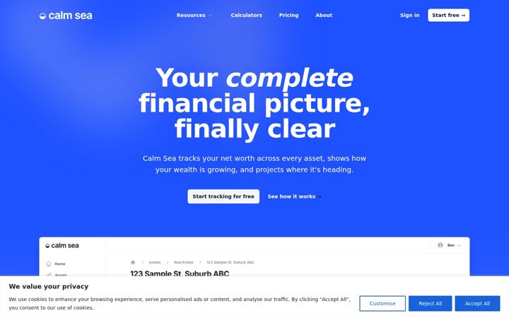 Screenshot of calmsea.io