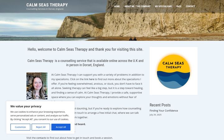 Screenshot of calmseastherapy.co.uk
