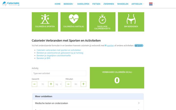 Screenshot von calorieenverbranden.nl