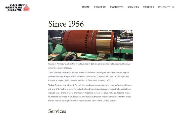 Screenshot of calumetarmature.com