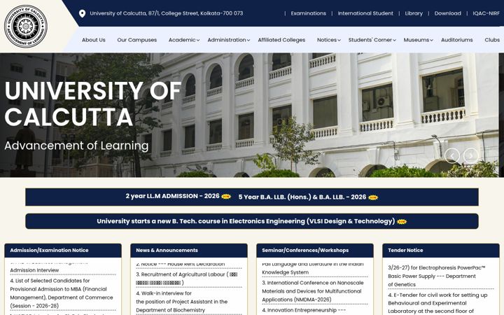 Screenshot of caluniv.ac.in