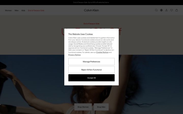 Екранна снимка на calvinklein.com