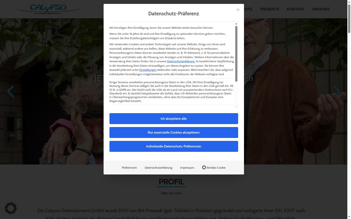 Capture d'écran de la bannière de consentement affichée avant toute interaction