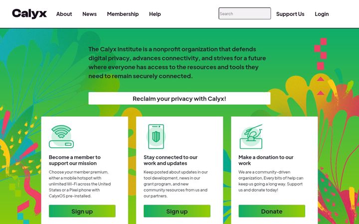 Screenshot of calyxinstitute.org