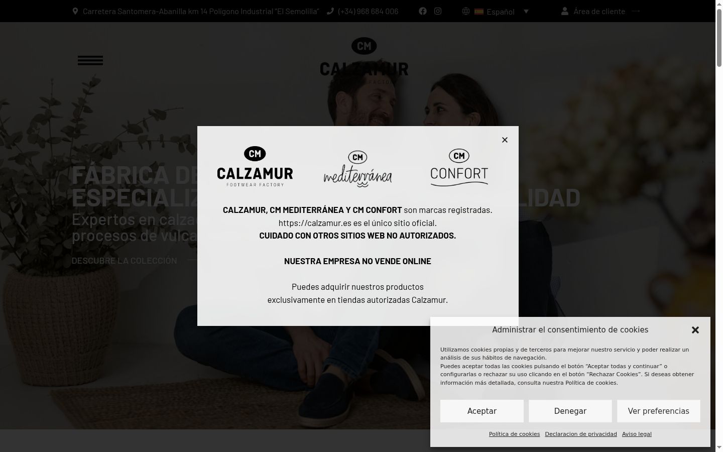Captura de pantalla del banner de consentimiento mostrado antes de cualquier interacción