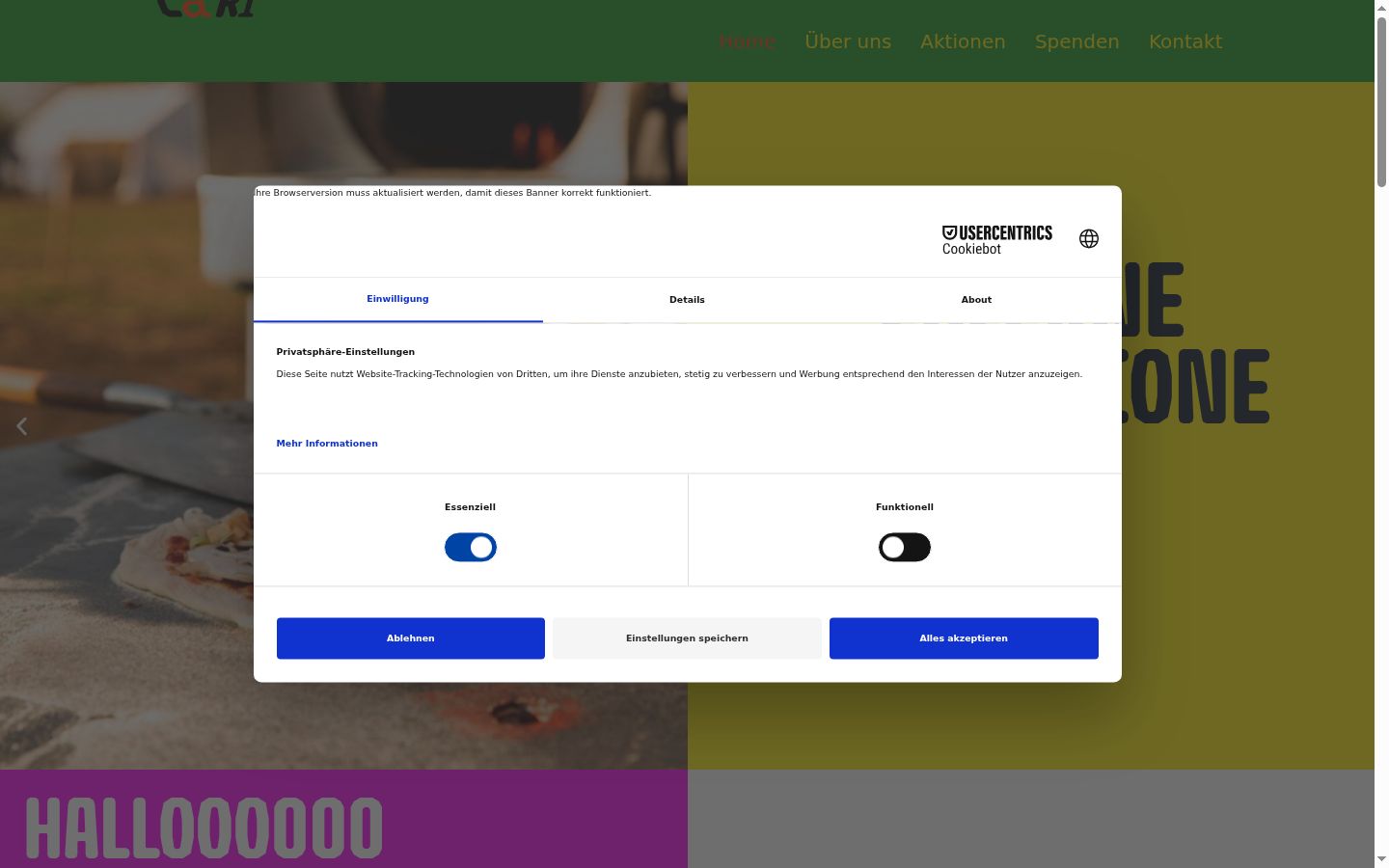 Zrzut ekranu banera zgody wyświetlanego przed jakąkolwiek interakcją