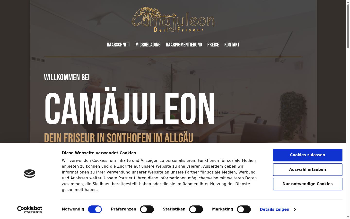 Screenshot des Einwilligungsbanners vor jeglicher Interaktion