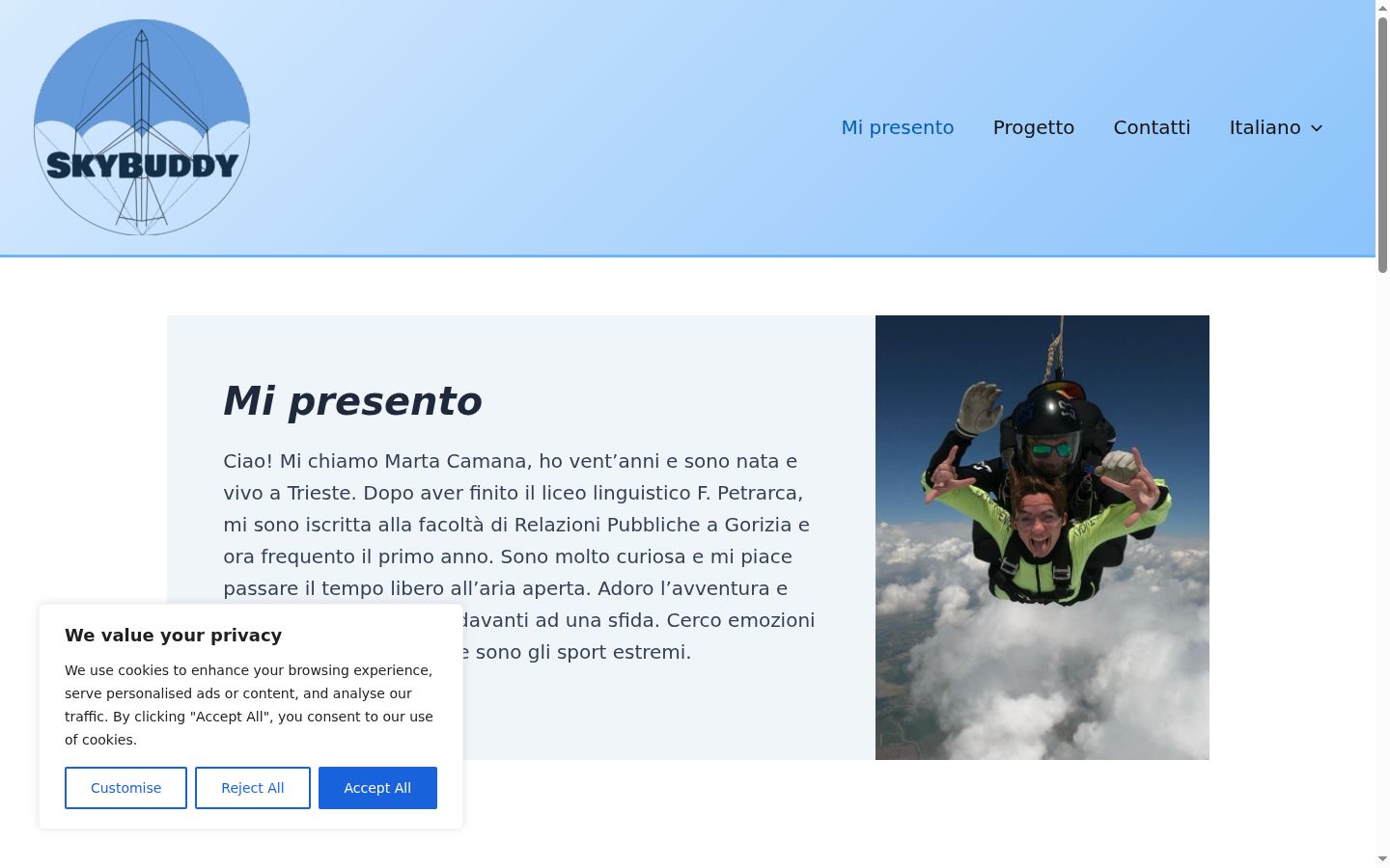 Screenshot del banner di consenso mostrato prima di qualsiasi interazione