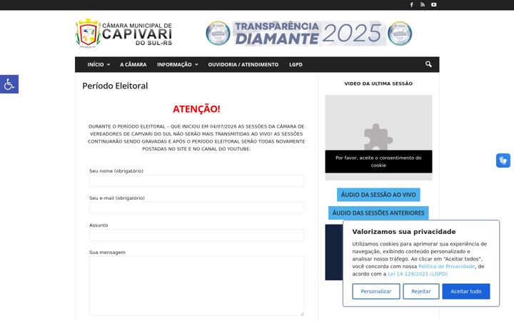 Ekrānuzņēmums no camaracapivaridosul.rs.gov.br