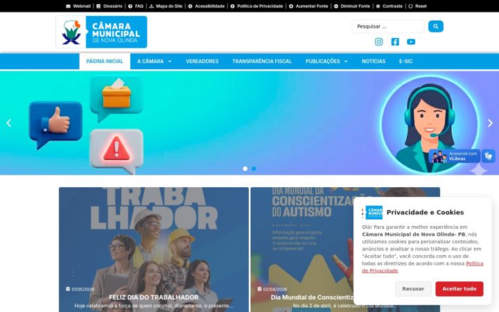 Skjámynd af camaranovaolinda.pb.gov.br