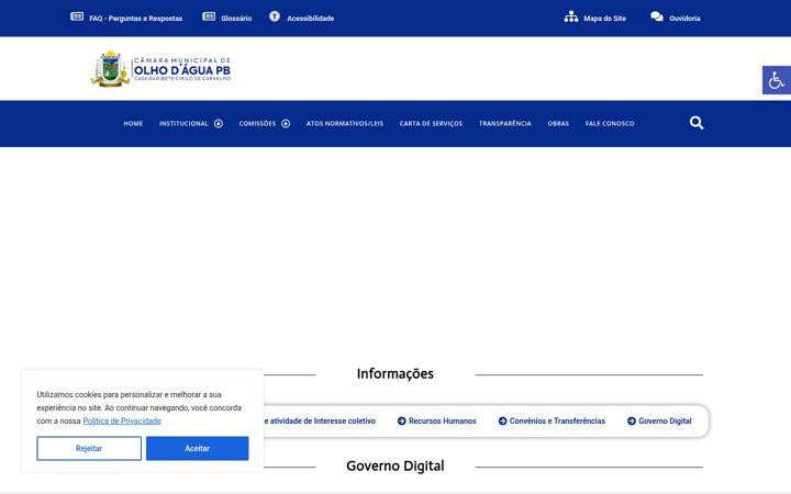 Screenshot stránky camaraolhodagua.pb.gov.br