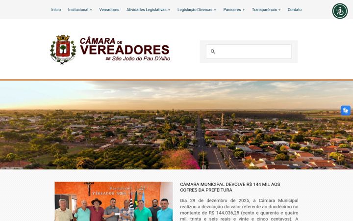 Screenshot stránky camarapaudalho.sp.gov.br