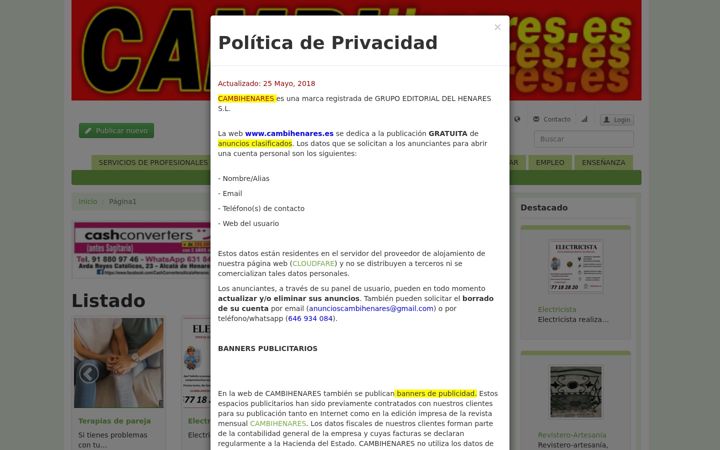Screenshot of cambihenares.es