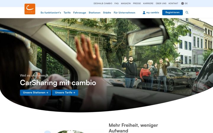 Screenshot of cambio-carsharing.com
