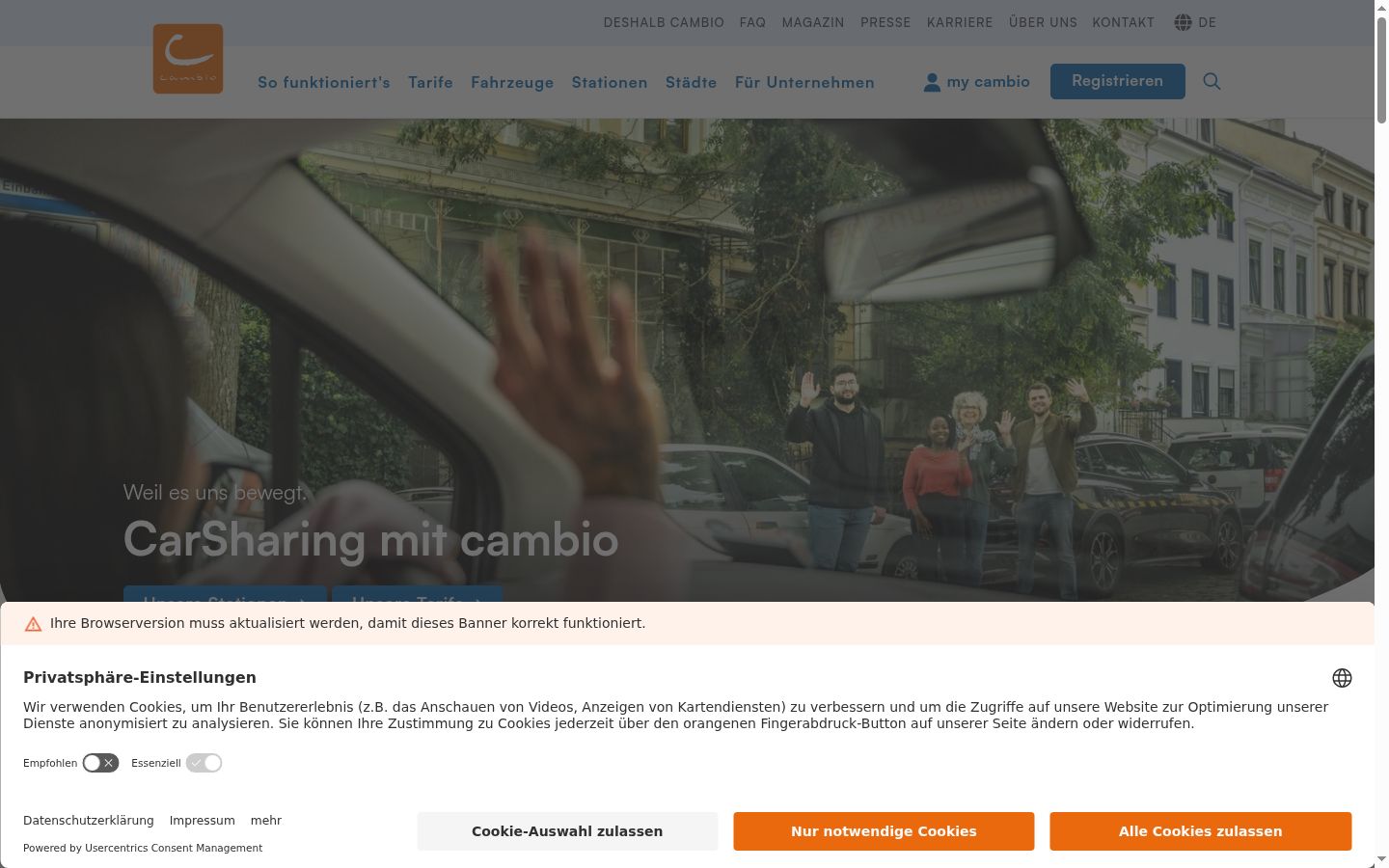 Capture d'écran de la bannière de consentement affichée avant toute interaction