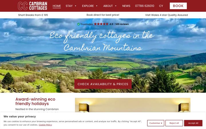 Screenshot of cambriancottages.com