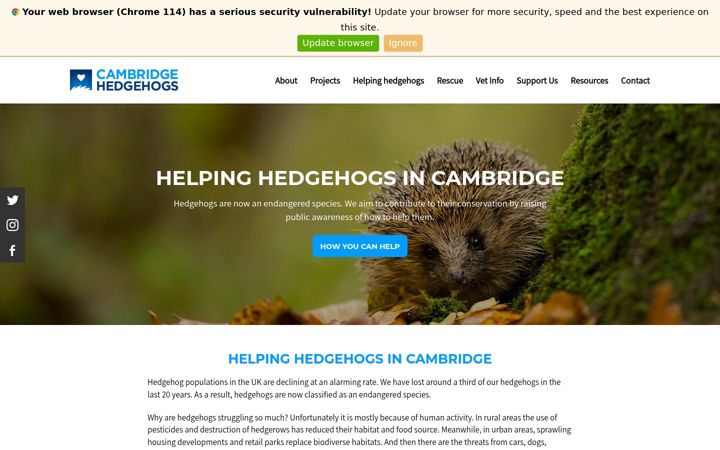 Screenshot of cambridgehedgehogs.org