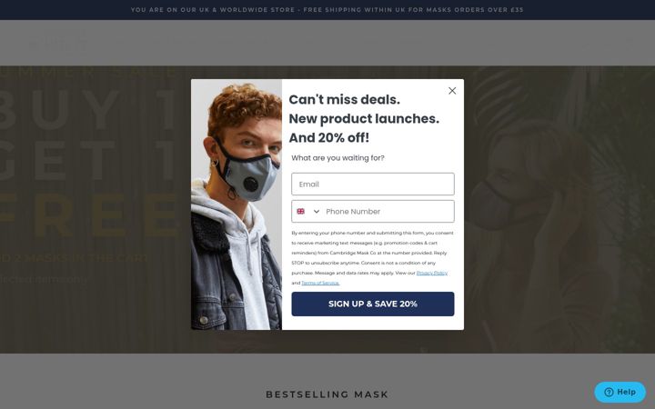 Screenshot of cambridgemask.com