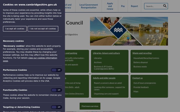 Screenshot of cambridgeshire.gov.uk