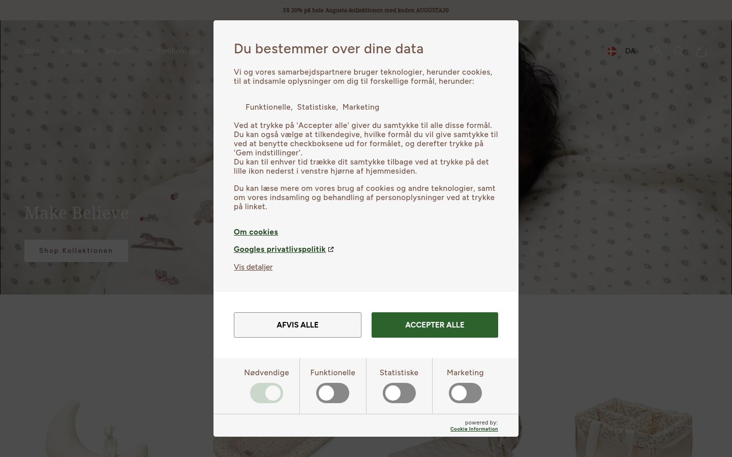 Screenshot del banner di consenso mostrato prima di qualsiasi interazione