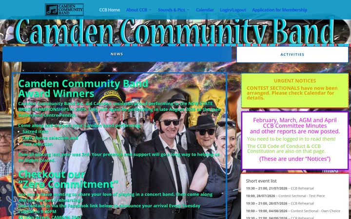 Skjámynd af camdencommunityband.org.au