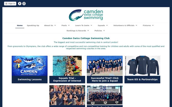 Screenshot of camdenswimming.co.uk