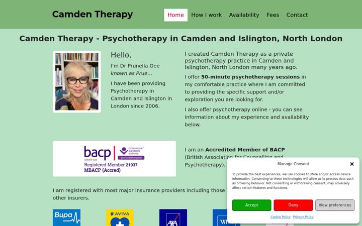 Screenshot of camdentherapy.com