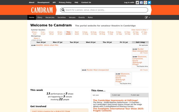 Screenshot of camdram.net