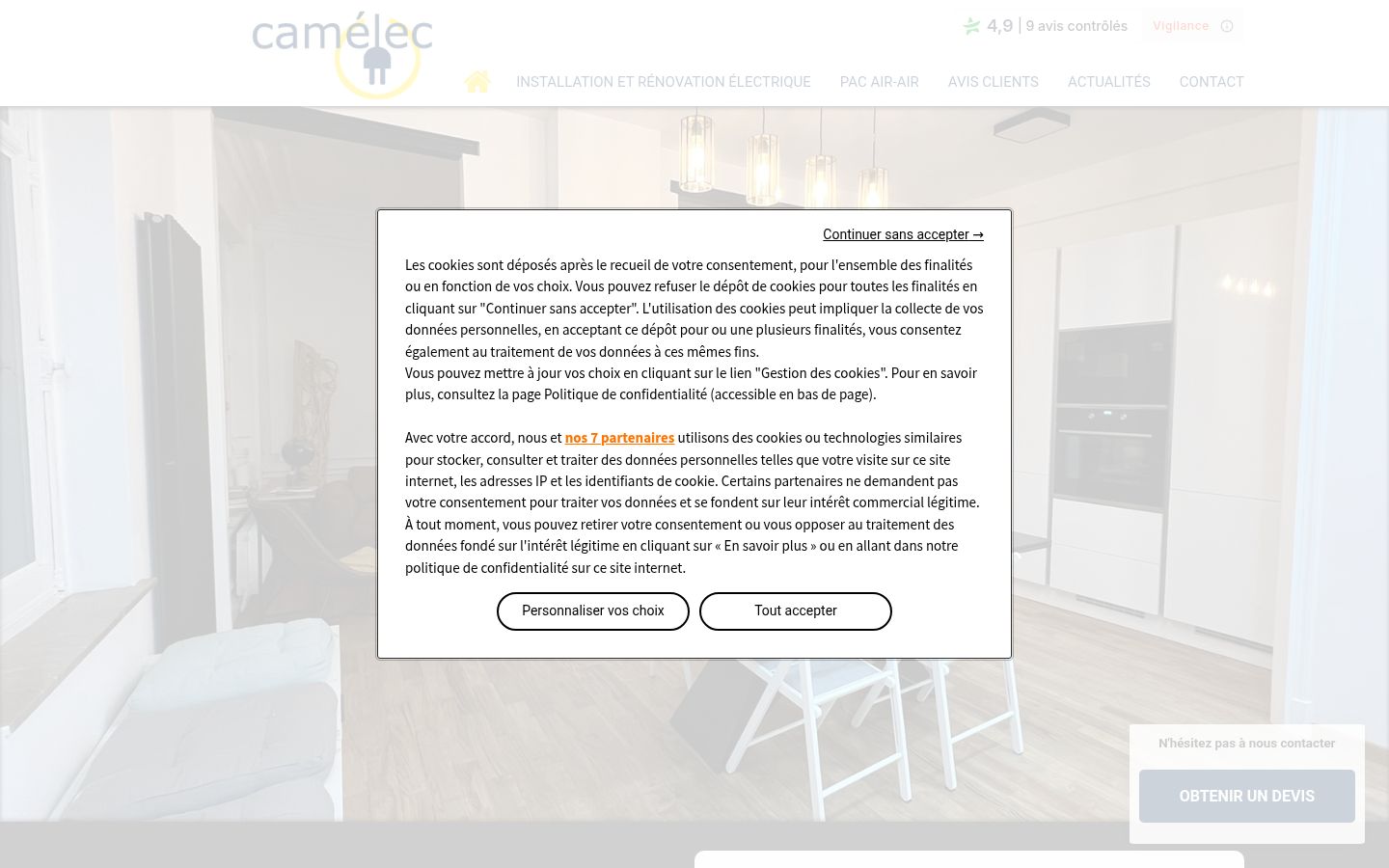 Captura de ecrã do banner de consentimento apresentado antes de qualquer interação