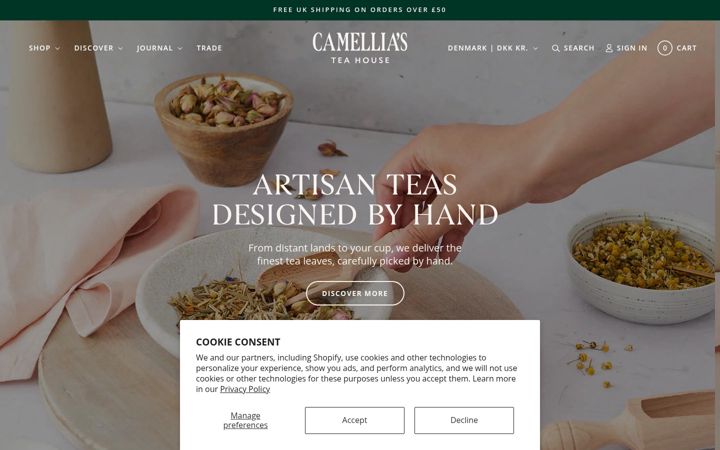 Screenshot of camelliasteahouse.com