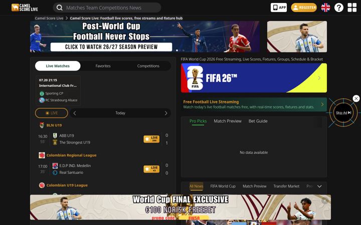 Screenshot of camelscore.live