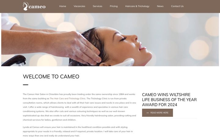 Screenshot of cameo-hair.co.uk