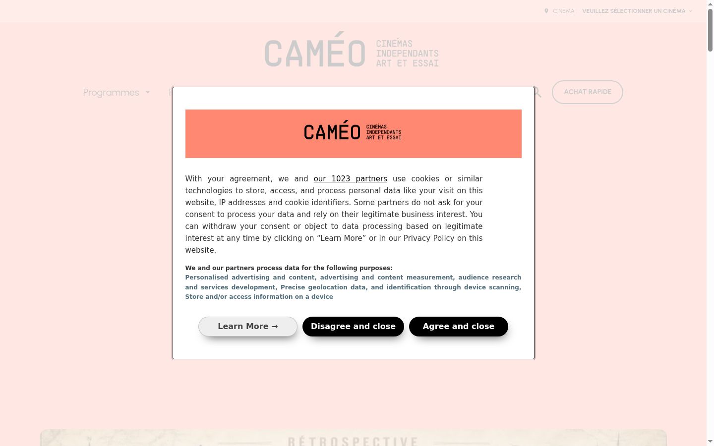 Screenshot of the consent banner shown before any interaction