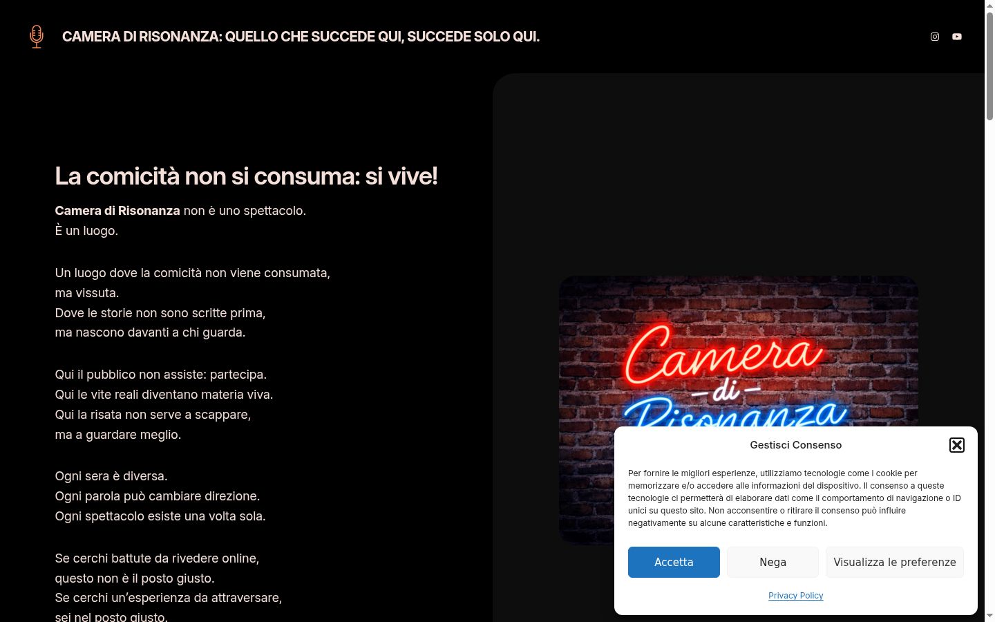 Screenshot del banner di consenso mostrato prima di qualsiasi interazione