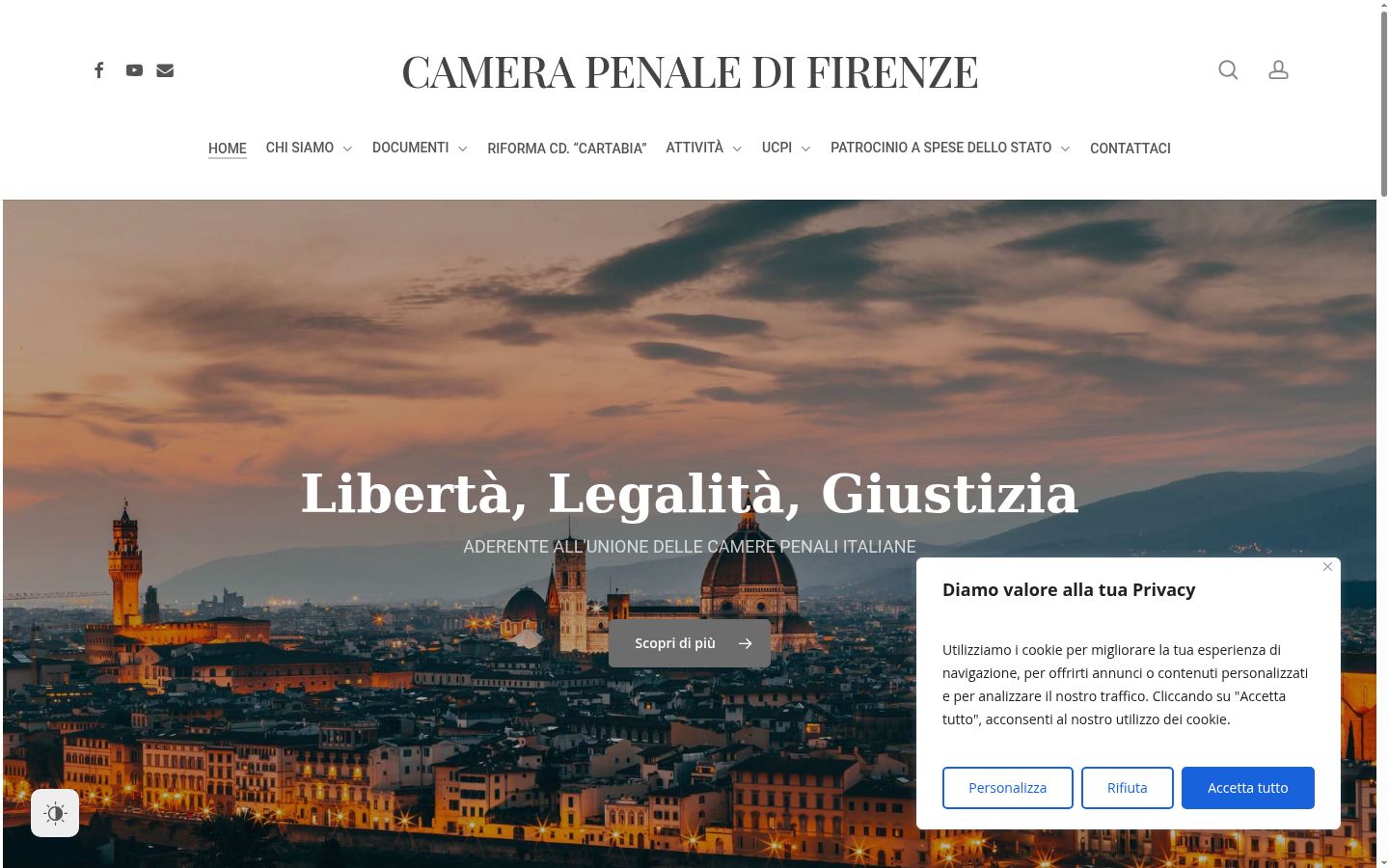 Screenshot del banner di consenso mostrato prima di qualsiasi interazione