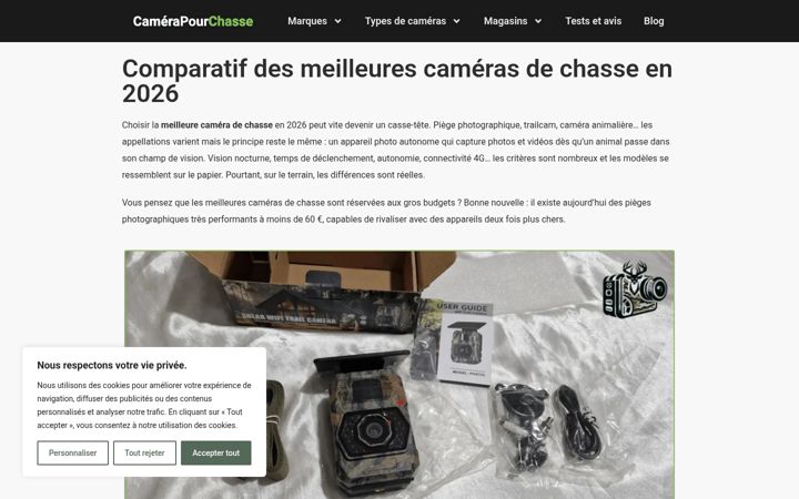 Skærmbillede af camerapourchasse.fr