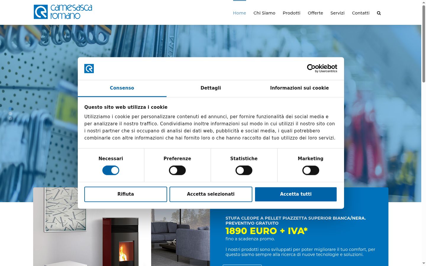 Screenshot del banner di consenso mostrato prima di qualsiasi interazione