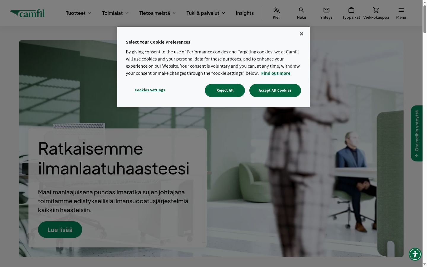 Captura de ecrã do banner de consentimento apresentado antes de qualquer interação