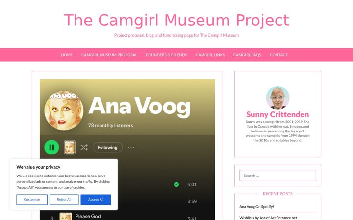 Skærmbillede af camgirlmuseum.org