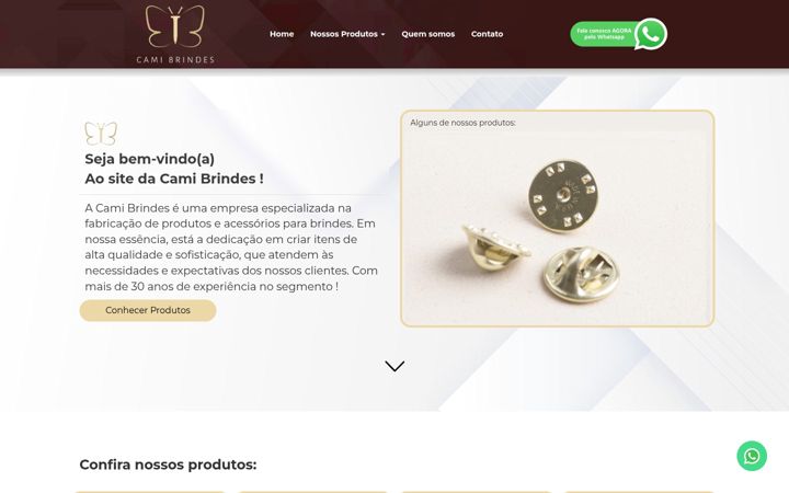Screenshot stránky camibrindes.com.br