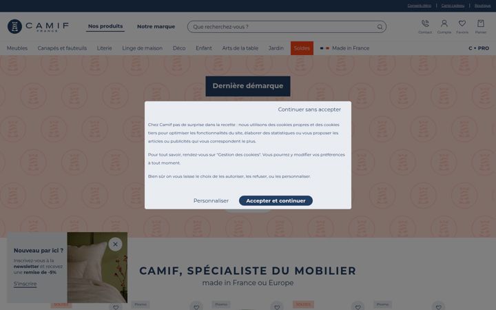 Screenshot von camif.fr