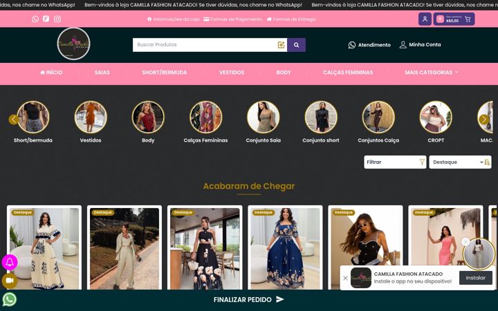Screenshot of camillafashionatacado.com.br
