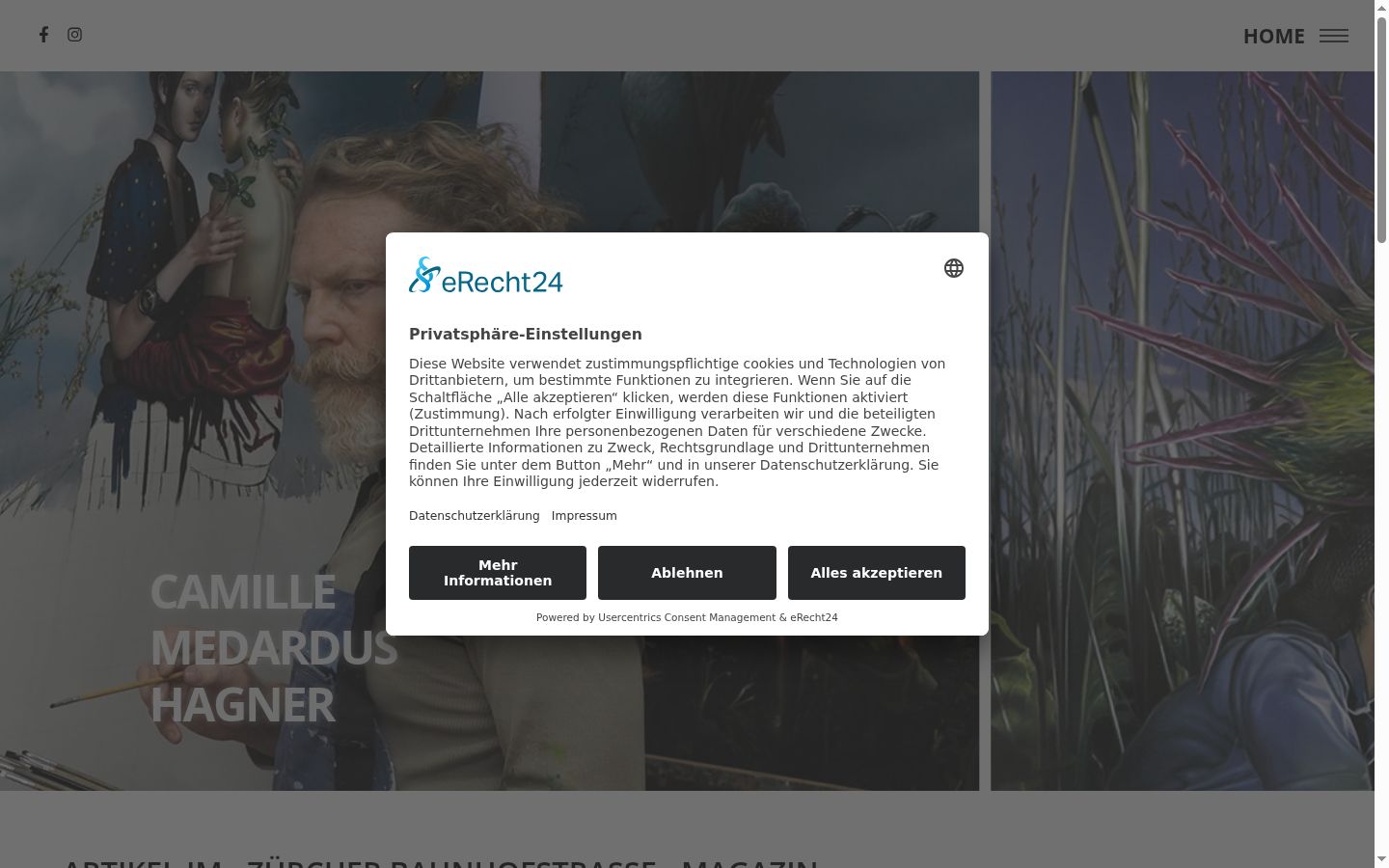 Screenshot des Einwilligungsbanners vor jeglicher Interaktion