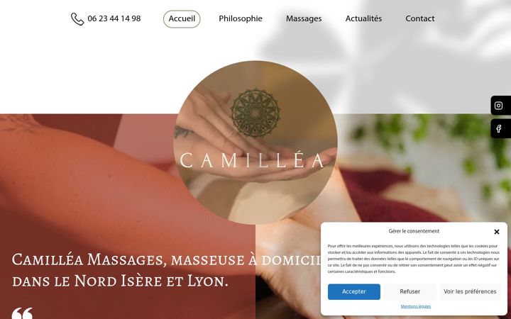 Kuvakaappaus sivustosta camilleamassages.fr