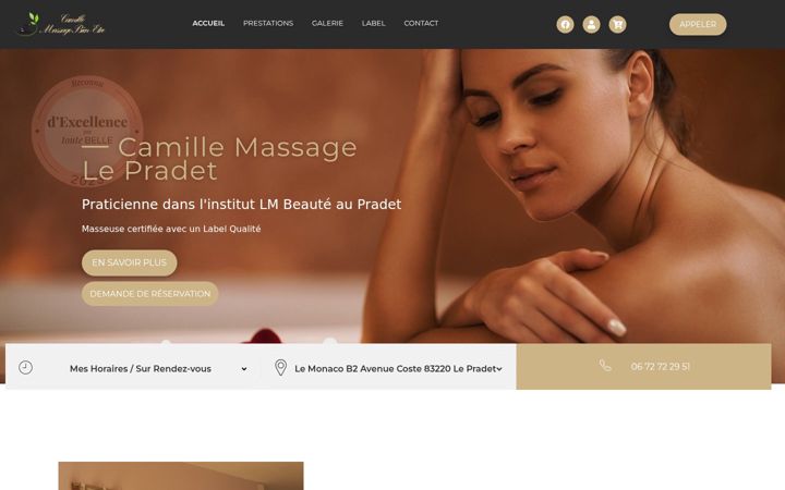 Kuvakaappaus sivustosta camillemassage-lepradet.fr