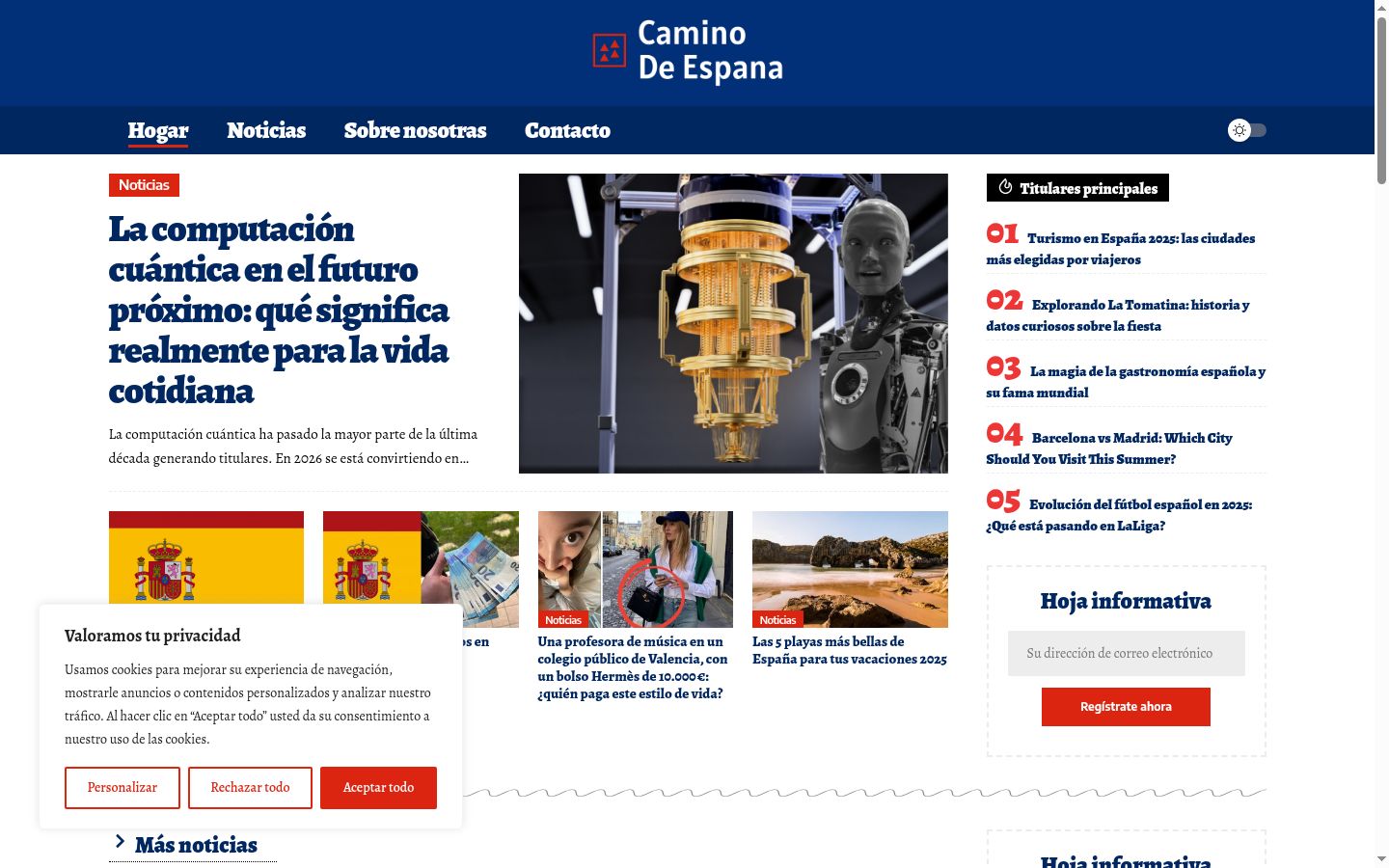 Captura de pantalla del banner de consentimiento mostrado antes de cualquier interacción
