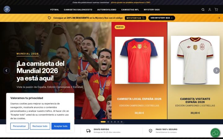 Screenshot of camisetasfutbolymas.com