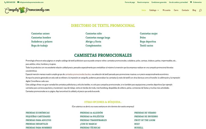 Screenshot of camisetaspromocionales.com