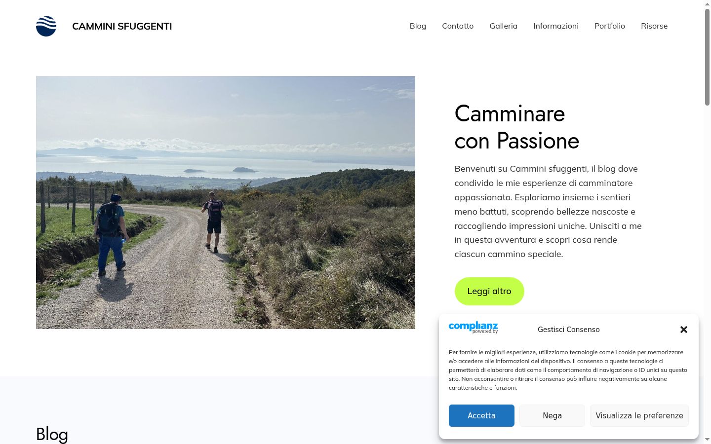 Screenshot del banner di consenso mostrato prima di qualsiasi interazione