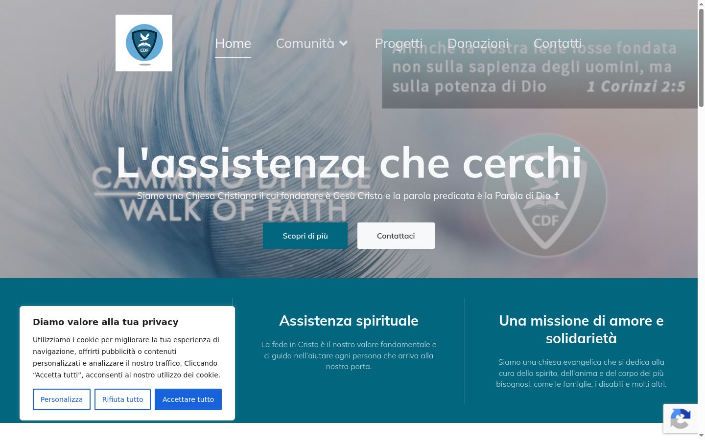 Screenshot del banner di consenso mostrato prima di qualsiasi interazione